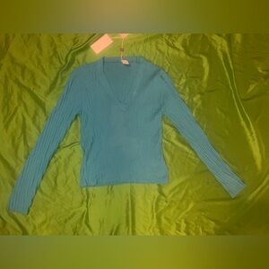NWT 8 by Yoox Turquoise V-Neck Sweater for Women size Large